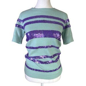 Henri Bendel Sweater Size Small‎ 100% Cashmere Soft Blue Purple Sequins